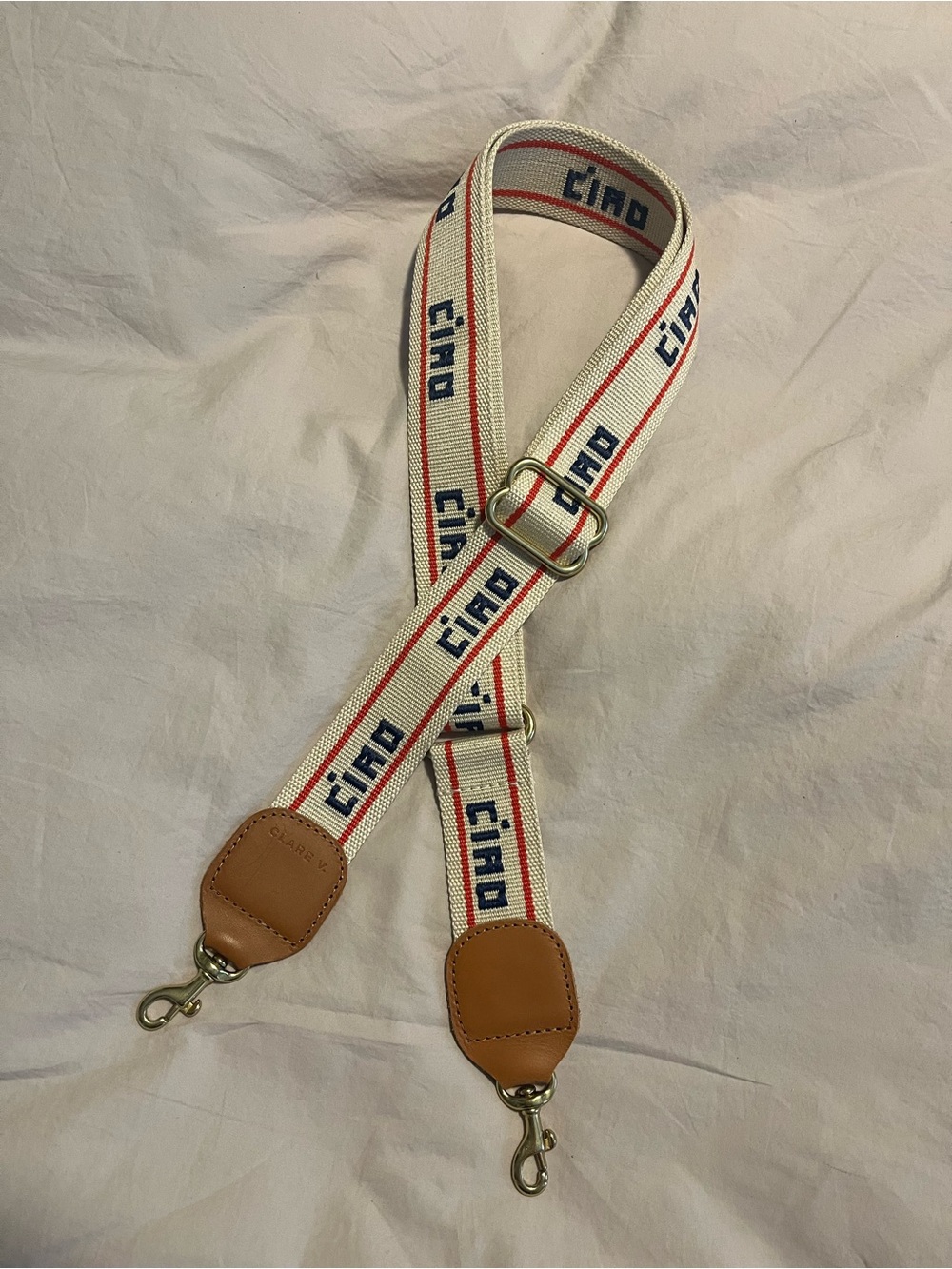 Clare V Adjustable Crossbody Strap - cherry red/french blue